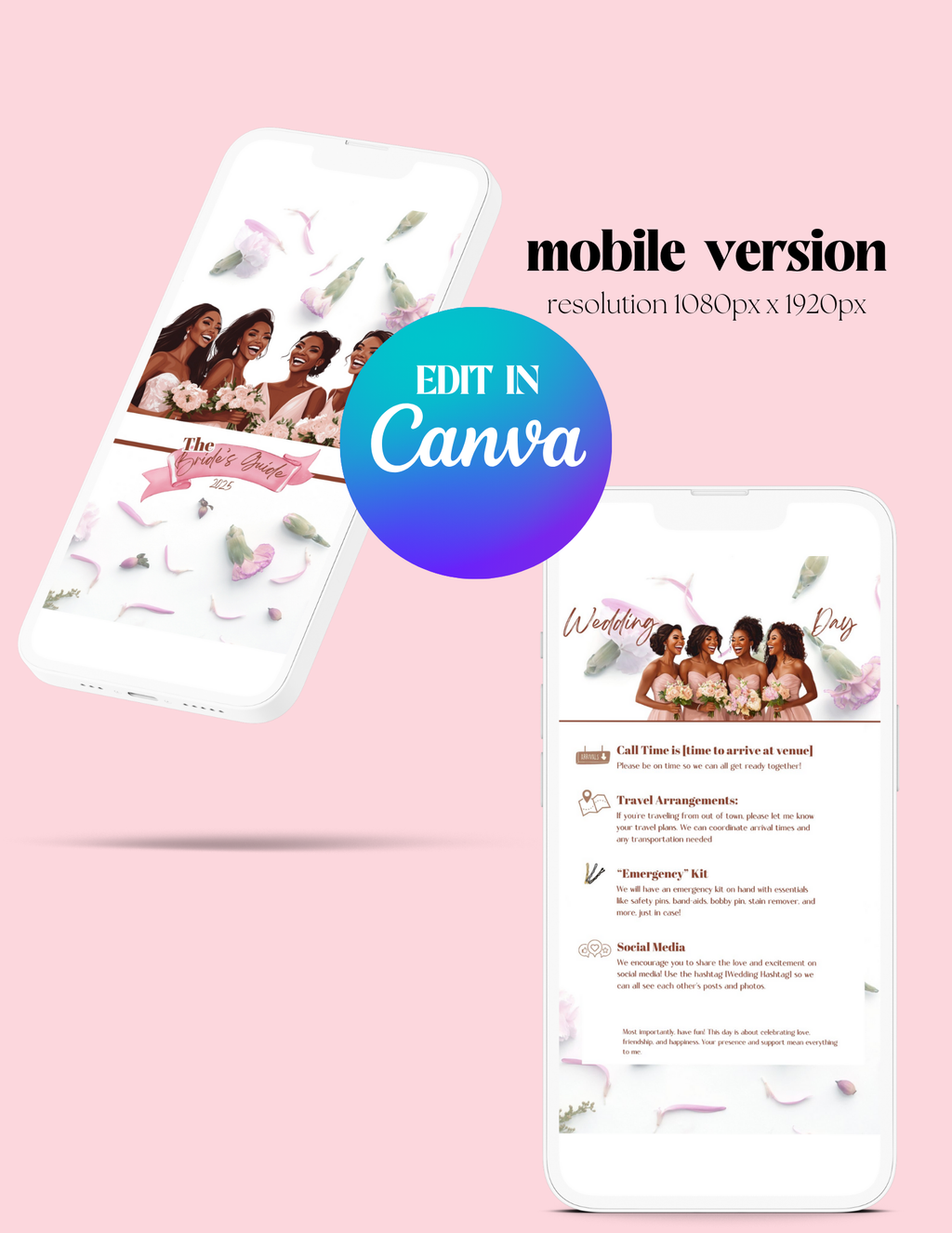 Editable Themed Bridesmaid Guide Wedding/Bachelorette Itinerary Fully Customizable Canva Template for bridal party