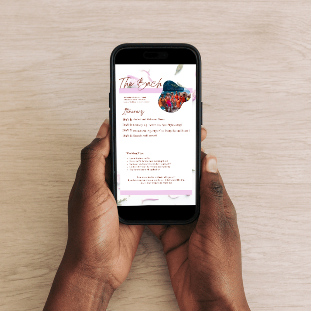 Bachelorette Trip Itinerary Editable Themed Fully Customizable Canva Template for Bridal Party