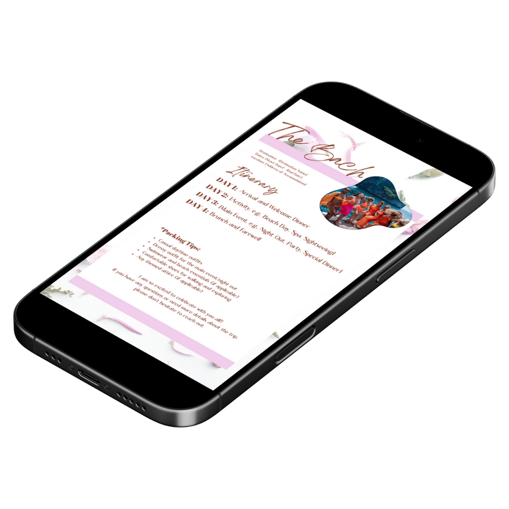 Bachelorette Trip Itinerary Editable Themed Fully Customizable Canva Template for Bridal Party