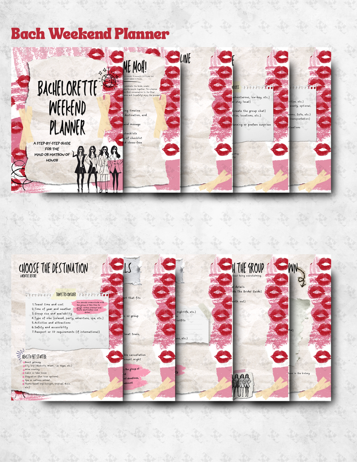 Bachelorette Weekend Planner - Scrapbook Edition | Editable Canva Bachelorette Planning Guide
