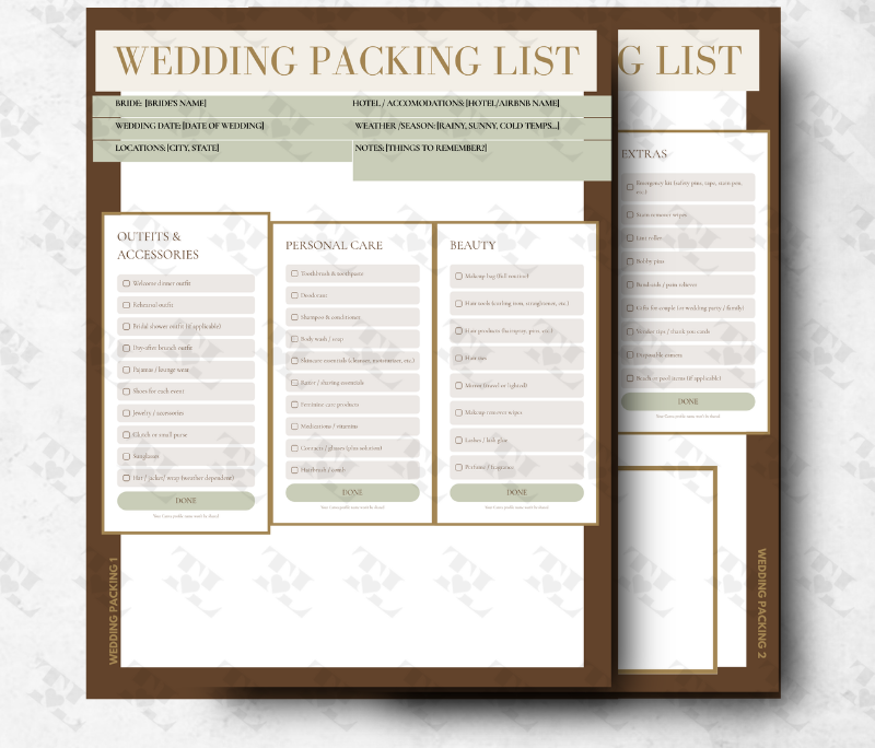 Wedding Packing List Template - Magazine Edition | Editable Canva Wedding Checklist
