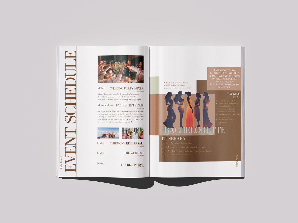 Bridesmaid Guide Template - Magazine Edition | Wedding & Bachelorette Itinerary | Canva