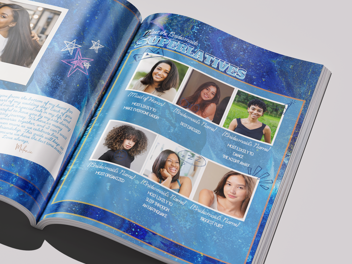 Bridesmaid Guide Template - Yearbook Edition | Wedding & Bachelorette Itinerary | Canva