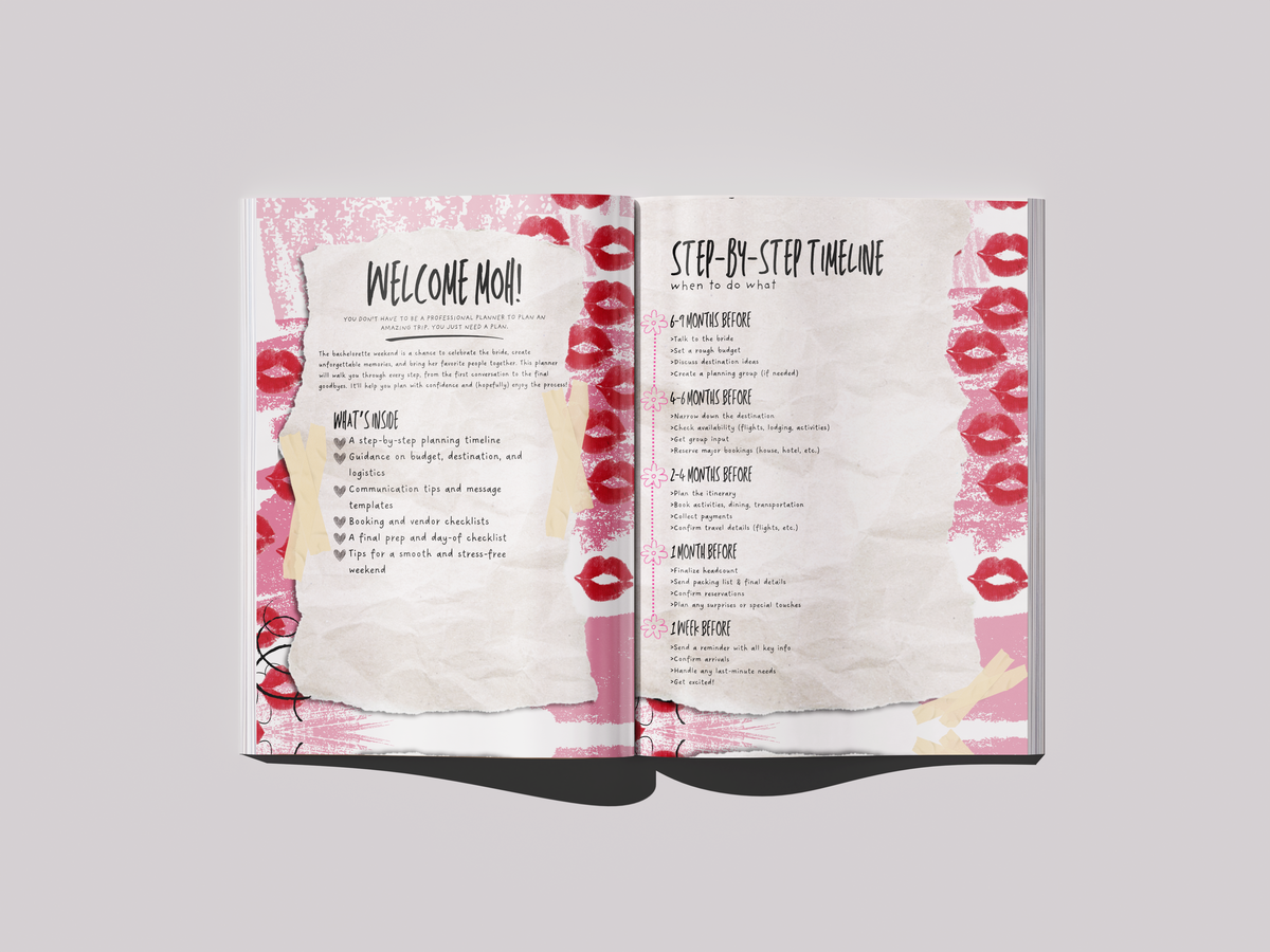 Bachelorette Weekend Planner - Scrapbook Edition | Editable Canva Bachelorette Planning Guide