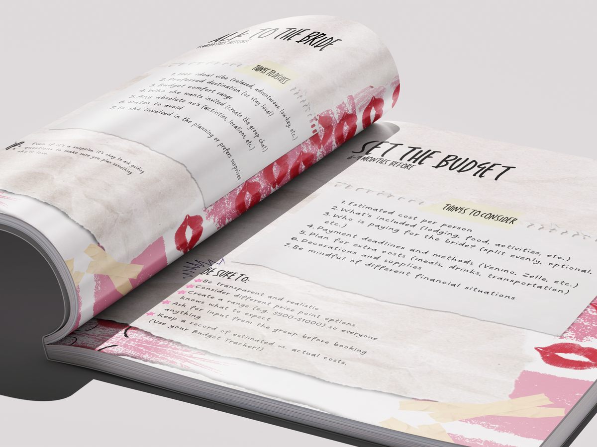 Bachelorette Weekend Planner - Scrapbook Edition | Editable Canva Bachelorette Planning Guide